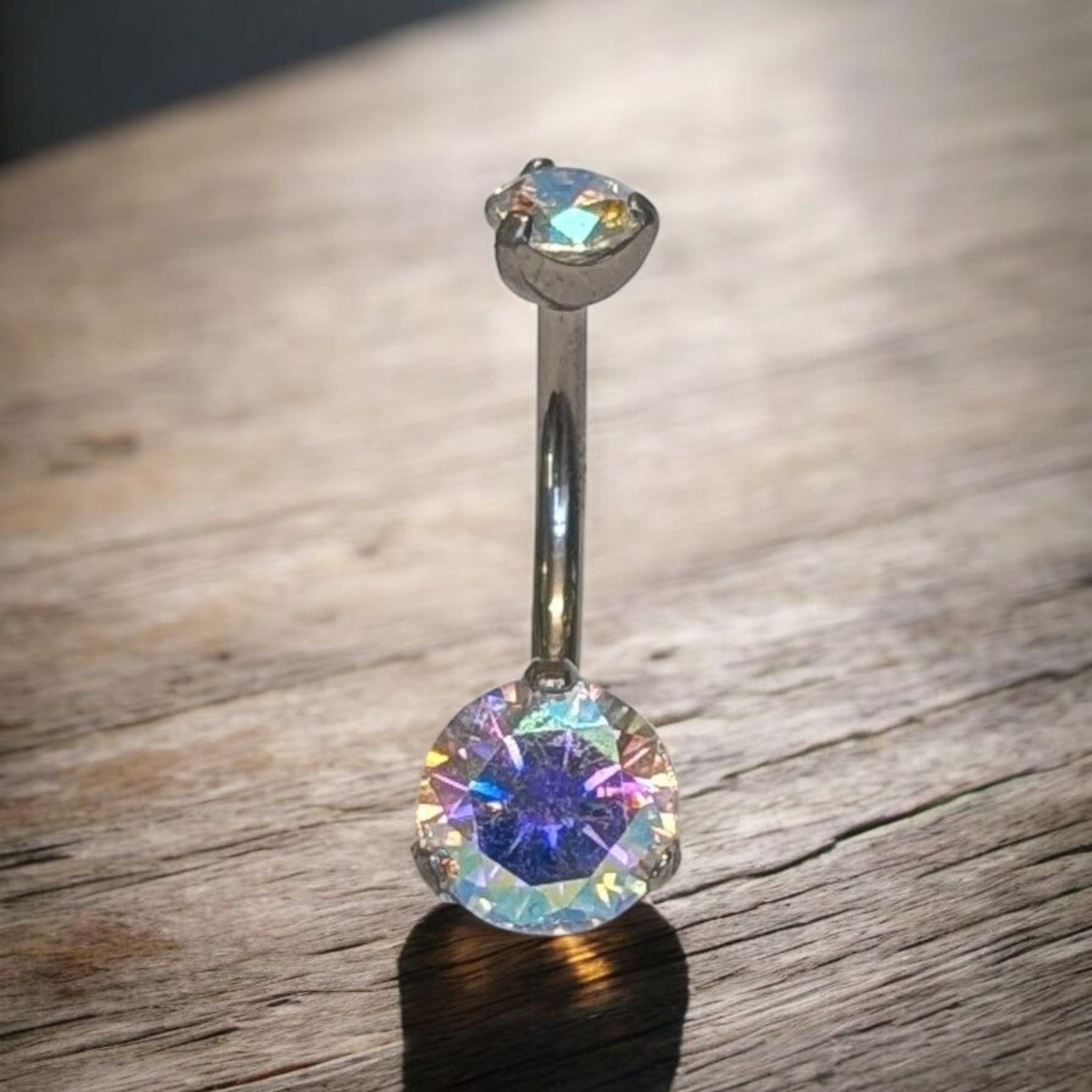Titanium & AB Cubic Zirconia Navel Bar