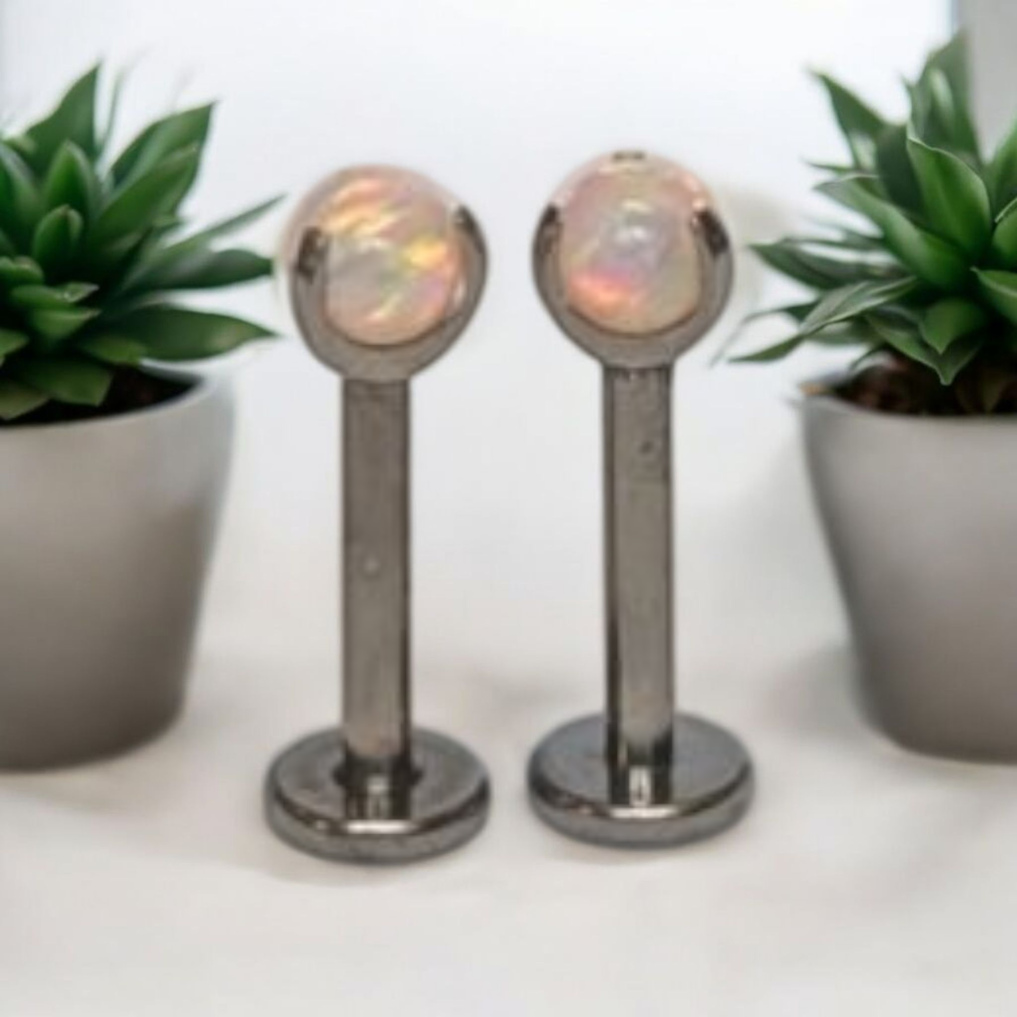 Peach Opal Prong Set Earring.