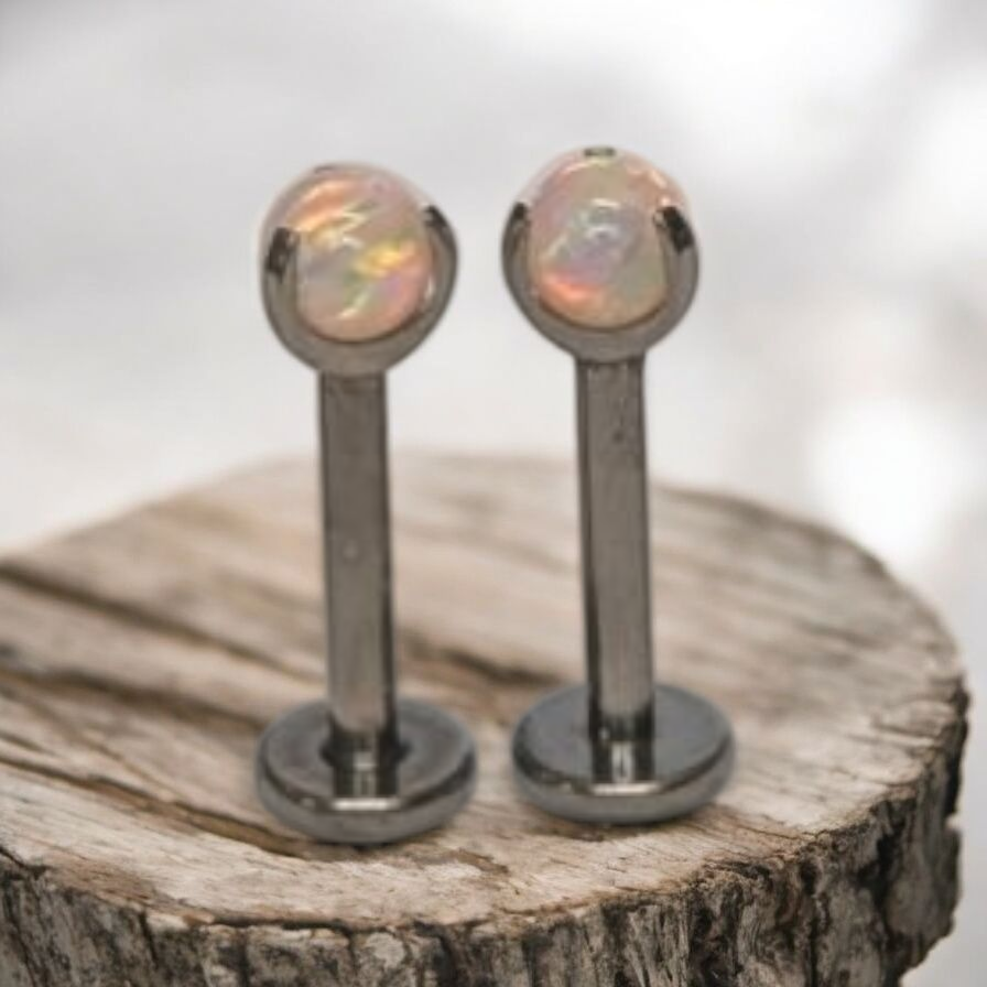 Peach Opal Prong Set Earring.
