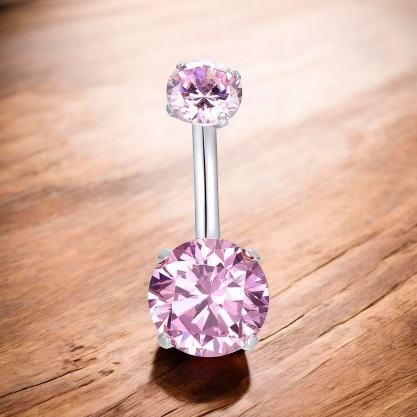 *Titanium & Pink Cubic Zirconia Navel Bar