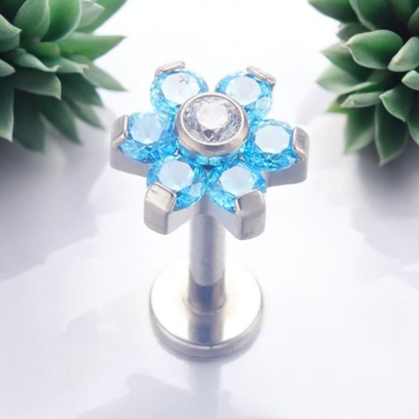 *Titanium & Blue Cubic Zirconia Flower