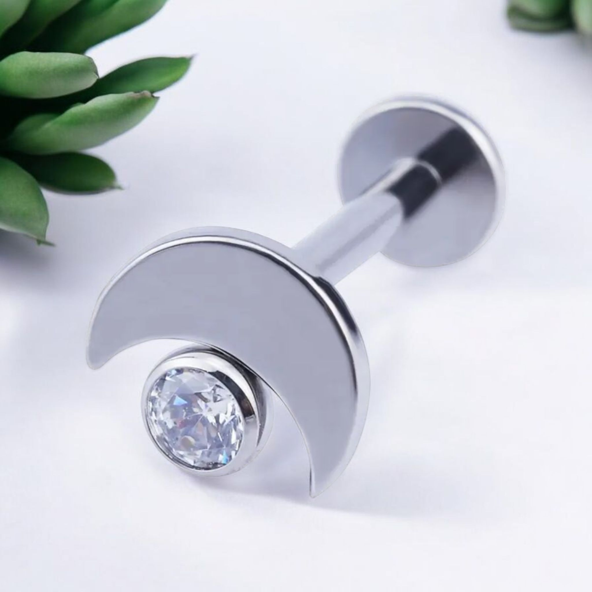 *Titanium & Clear Cubic Zirconia Moon