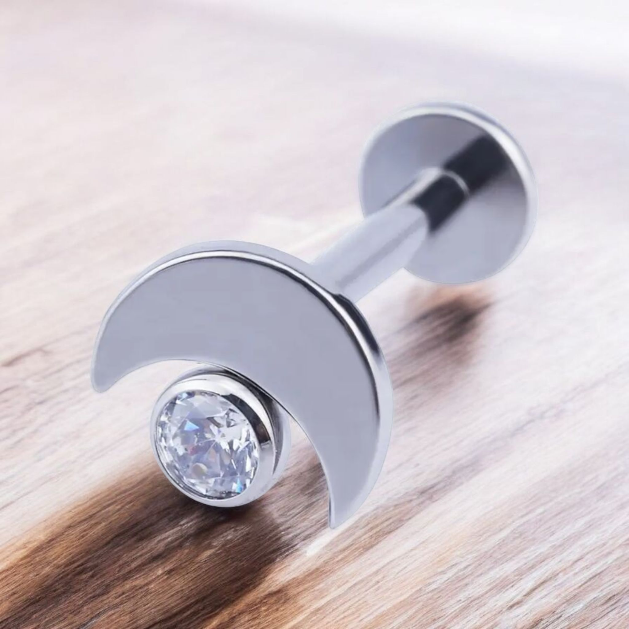 *Titanium & Clear Cubic Zirconia Moon