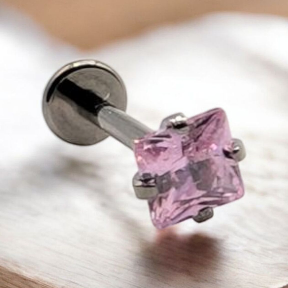 *Titanium & Pink Cubic Zirconia Diamond Cut