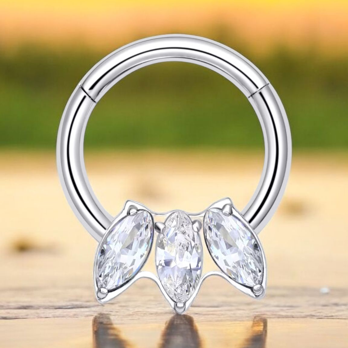 *Marquise Triple Cubic Zirconia Hinged Ring