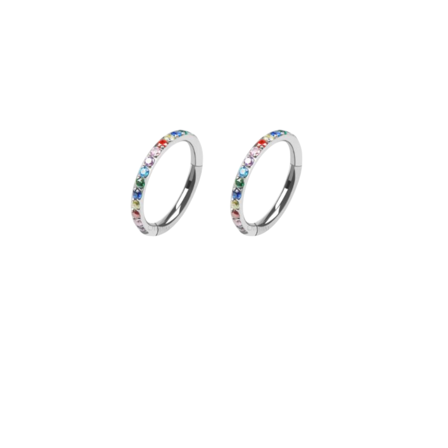 *Titanium & Cubic Zirconia Rainbow Crystal Hinged Clicker Ring