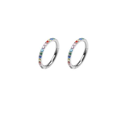 *Titanium & Cubic Zirconia Rainbow Crystal Hinged Clicker Ring