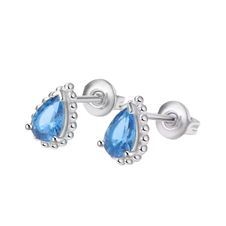 Blue CZ & 925 Silver Tear Drop Earrings (pair)