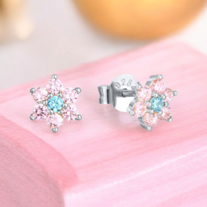 925 Silver & Pink CZ Flower Earrings