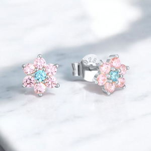 925 Silver & Pink CZ Flower Earrings
