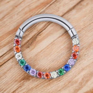 Rainbow Pavé Crystal Cubic Zirconia Hinged Ring.
