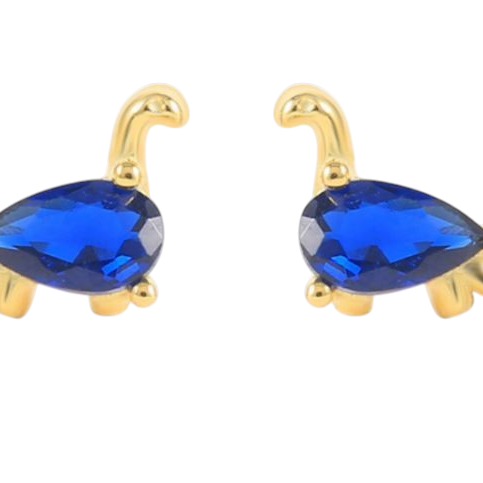 18k Gold Plated 925 Silver & Blue Cubic Zirconia Dinosaur Earrings