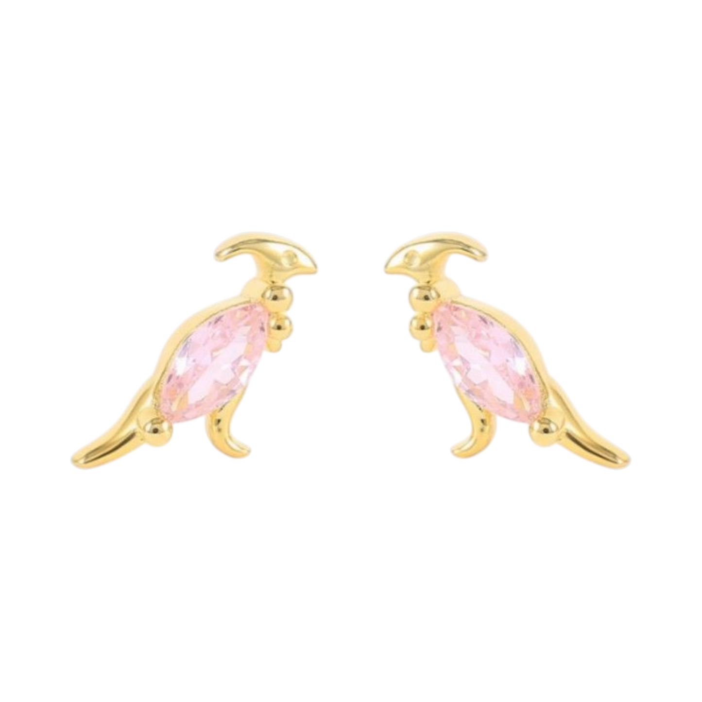 18k Gold Plated 925 Silver & Rose Pink Cubic Zirconia Dinosaur Earrings