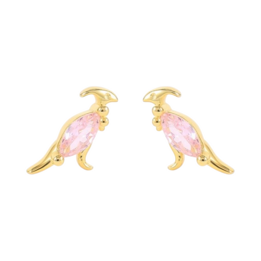 18k Gold Plated 925 Silver & Rose Pink Cubic Zirconia Dinosaur Earrings