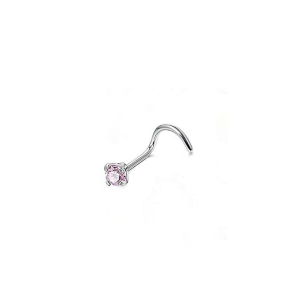 *Titanium & Pink Cubic Zirconia Nose Screw Stud