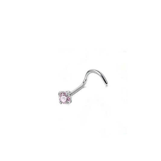 *Titanium & Pink Cubic Zirconia Nose Screw Stud