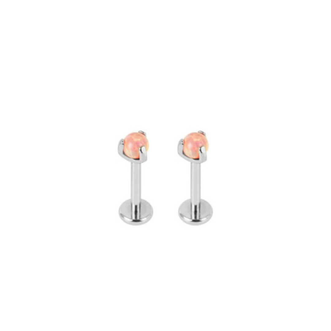 Peach Opal Prong Set Earring.