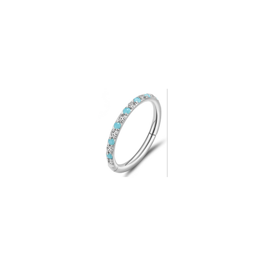 Crystal & Turquoise Pavé Set Hinged Ring.