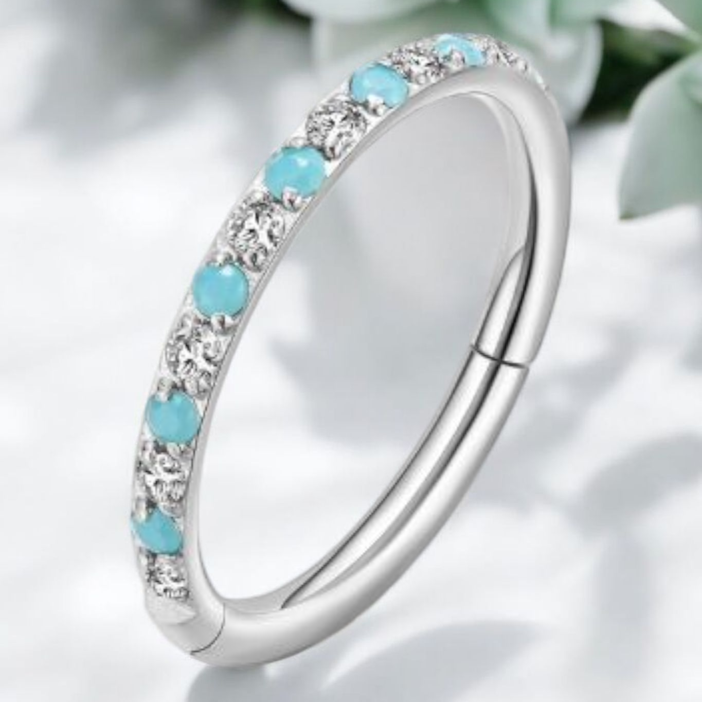 Crystal & Turquoise Pavé Set Hinged Ring.