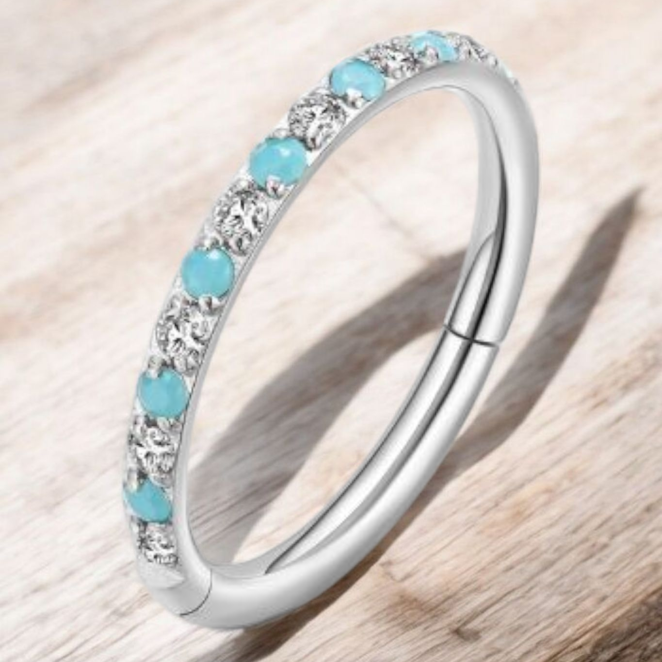 Crystal & Turquoise Pavé Set Hinged Ring.