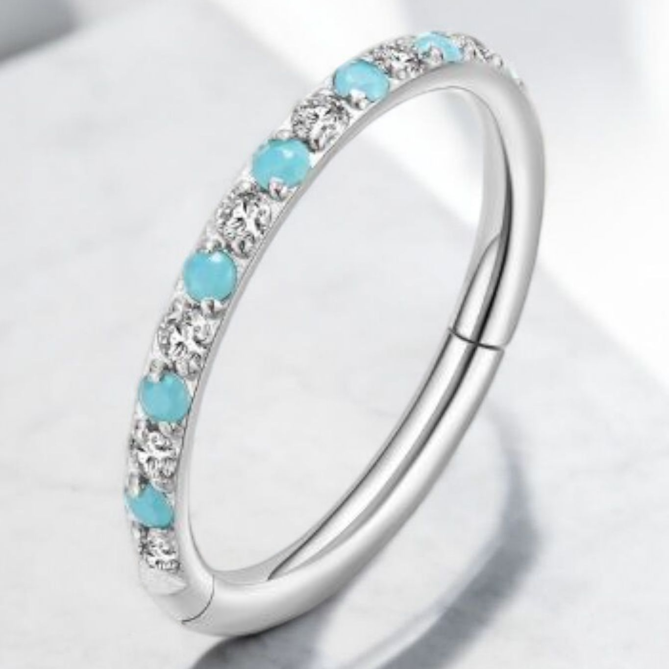Crystal & Turquoise Pavé Set Hinged Ring.