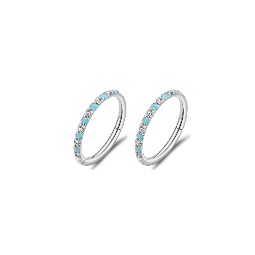 Crystal & Turquoise Pavé Set Hinged Ring.