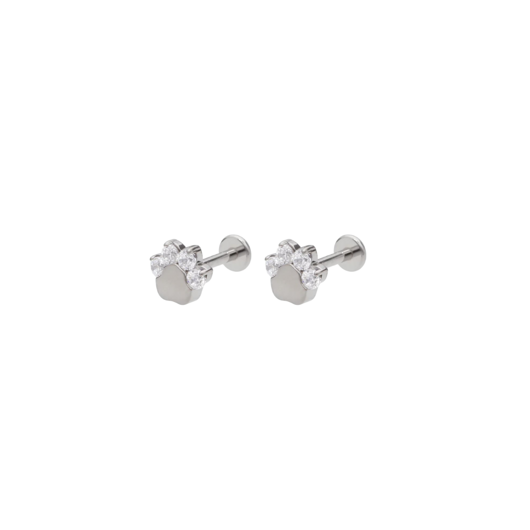 Paw Print Titanium & Clear Cubic Zirconia Earrings