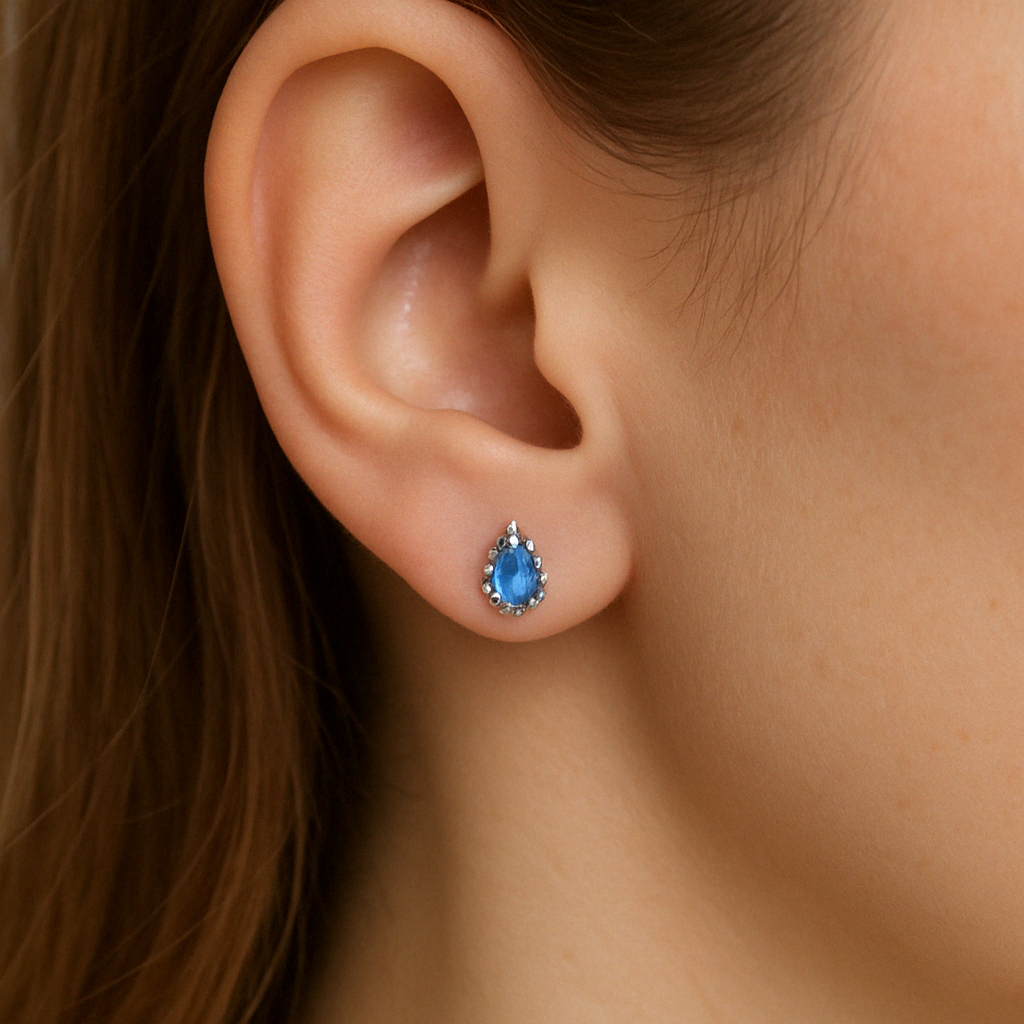 Blue CZ & 925 Silver Tear Drop Earrings (pair)