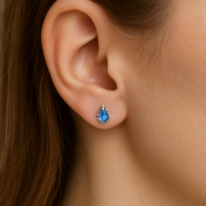 Blue CZ & 925 Silver Tear Drop Earrings (pair)