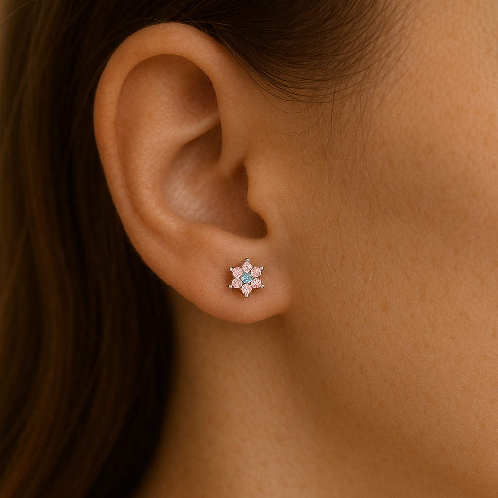 925 Silver & Pink CZ Flower Earrings