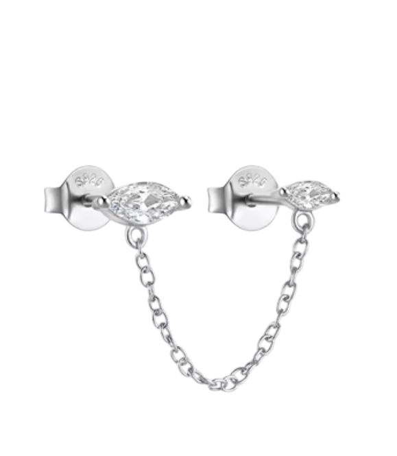 925 Chain Linked CZ Oval  Earrings