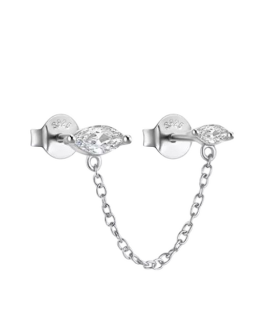 925 Chain Linked CZ Oval  Earrings