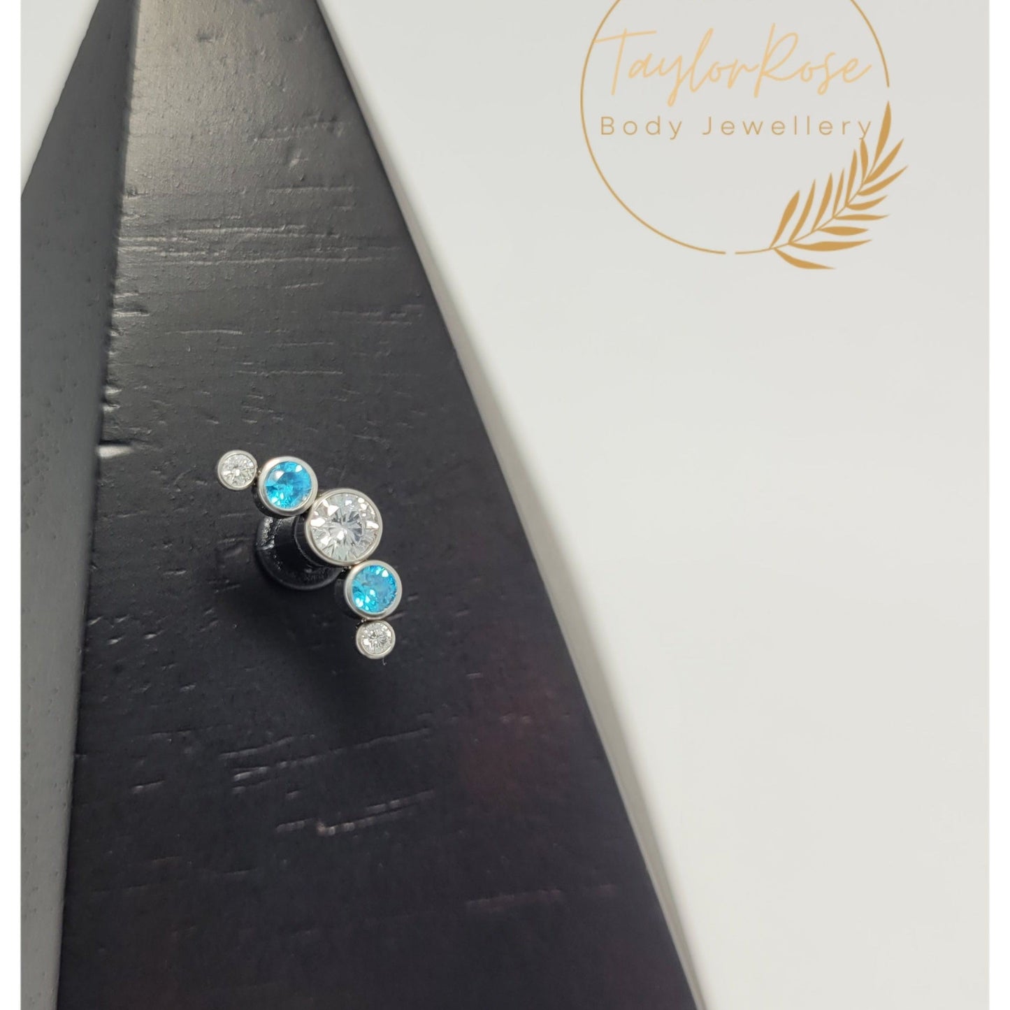 5 Stone Cluster Aqua Blue & Clear Cubic Zirconia