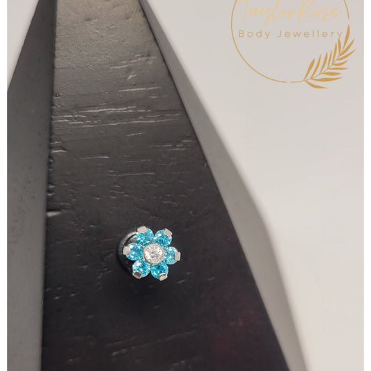 Flower Aqua Blue Cubic Zirconia Attachment