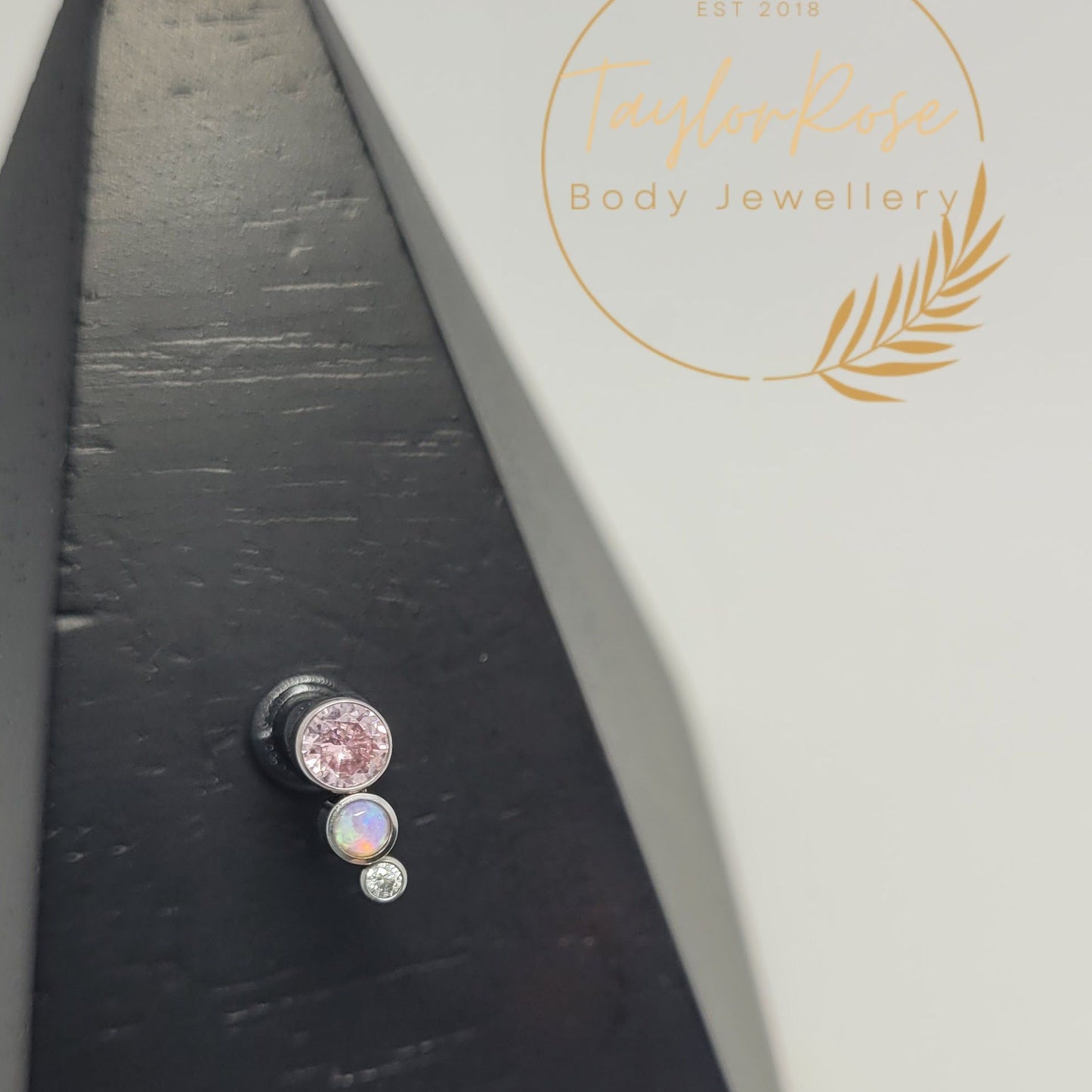 Paradise Curve Opal, Pink & Clear Cubic Zirconia