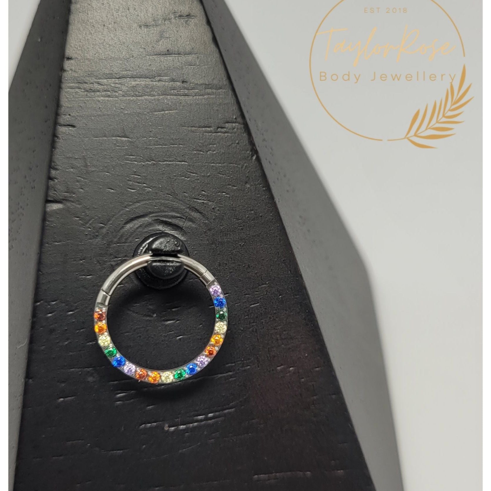 Rainbow Pavé Crystal Cubic Zirconia Hinged Ring.