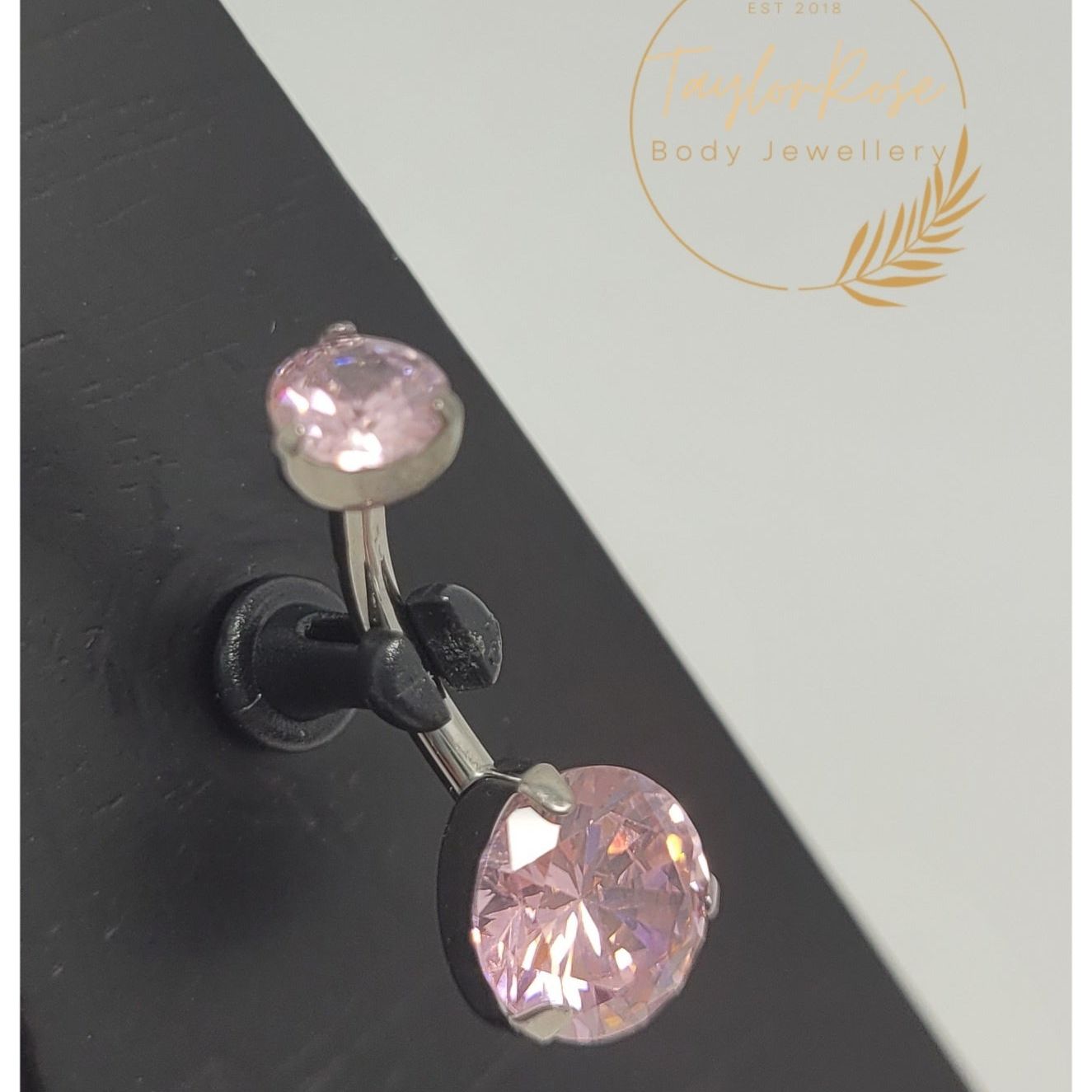 Navel Curve Pink Prong Set Cubic Zirconia