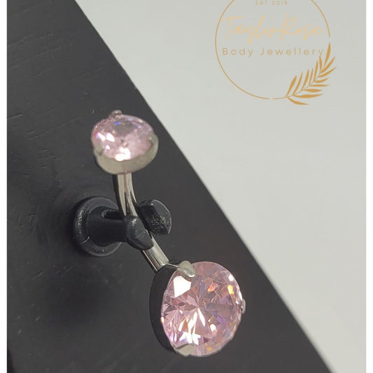 Navel Curve Pink Prong Set Cubic Zirconia