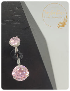 *Navel Curve Pink Cubic Zirconia Prong Set