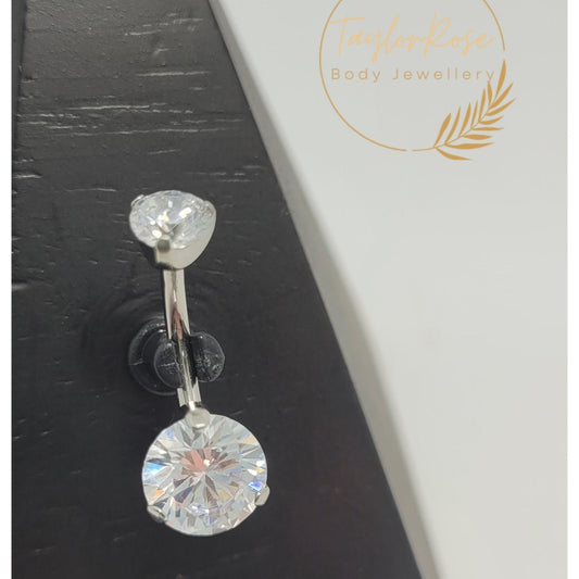 Navel Curve Prong Set Crystal Clear Cubic Zirconia