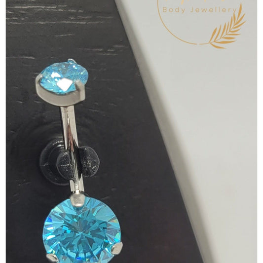 Navel Curve Aqua Blue Prong Set Cubic Zirconia