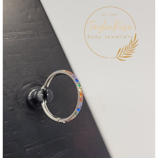 Rainbow Pavè Crystal Cubic Zirconia Hinged Clicker Ring 10mm