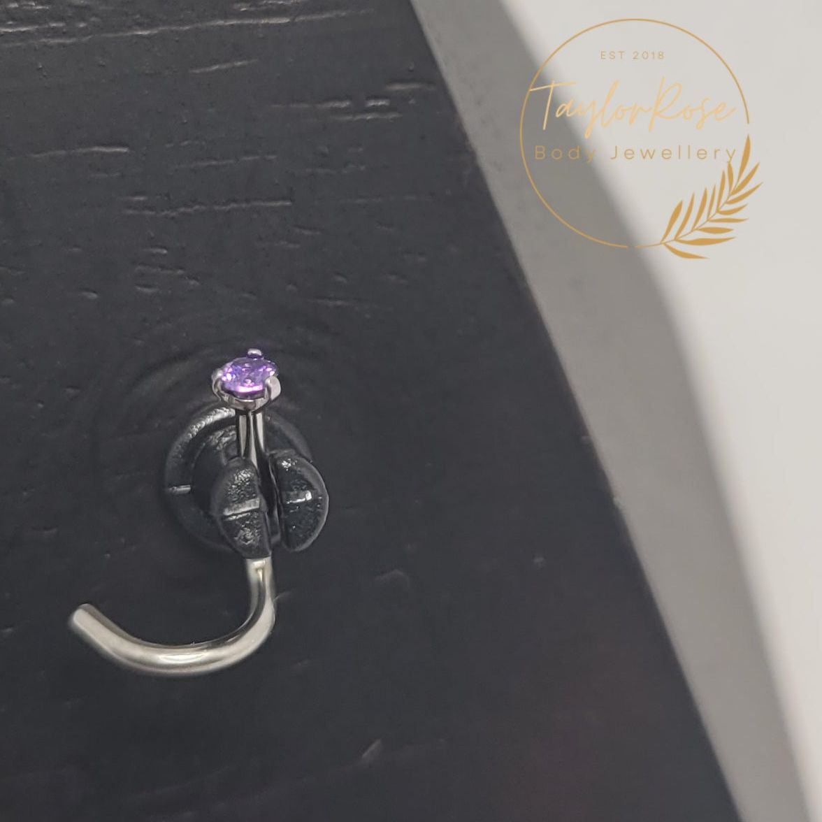 Nostril Screw Purple Prong Set Cubic Zirconia