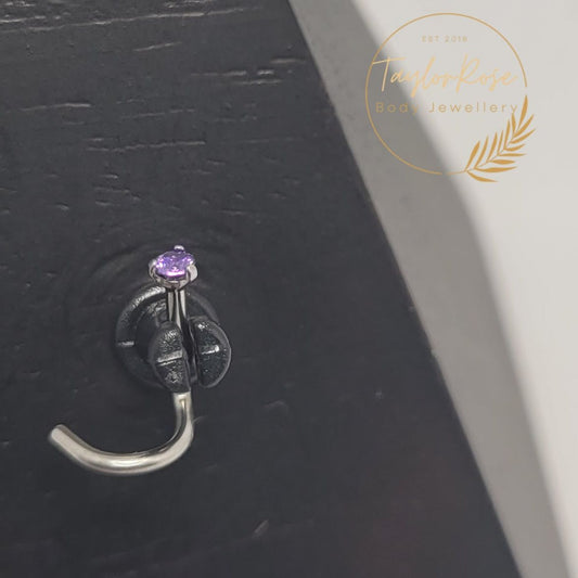 Nostril Screw Purple Prong Set Cubic Zirconia
