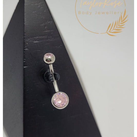 Navel Curve Pink Bezel Set Cubic Zirconia