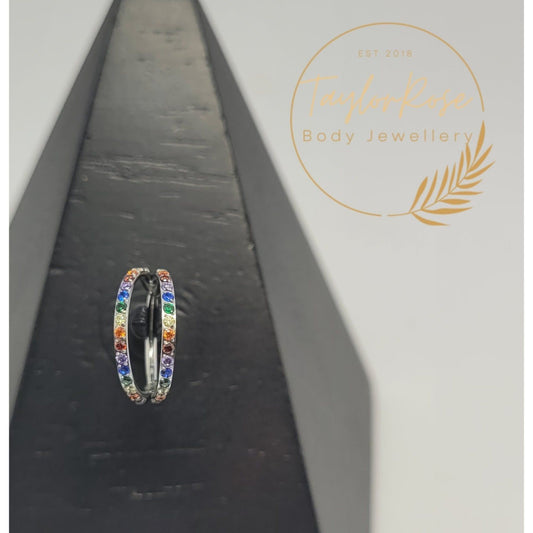 Rainbow Double Pavè Crystal Cubic Zirconia Hinged Clicker Ring