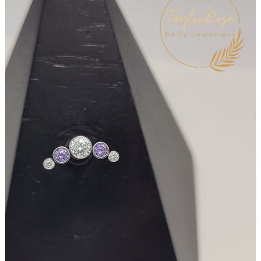 5 Stone Cluster lavender & Clear Cubic Zirconia