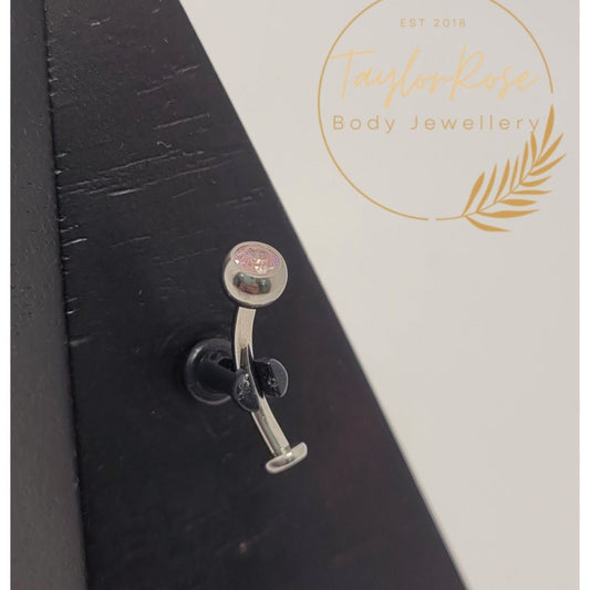 Floating Navel Curve Bezel Set Pink Cubic Zirconia