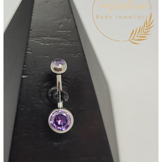 Navel Curve Midnight Purple Bezel Set Cubic Zirconia 10mm