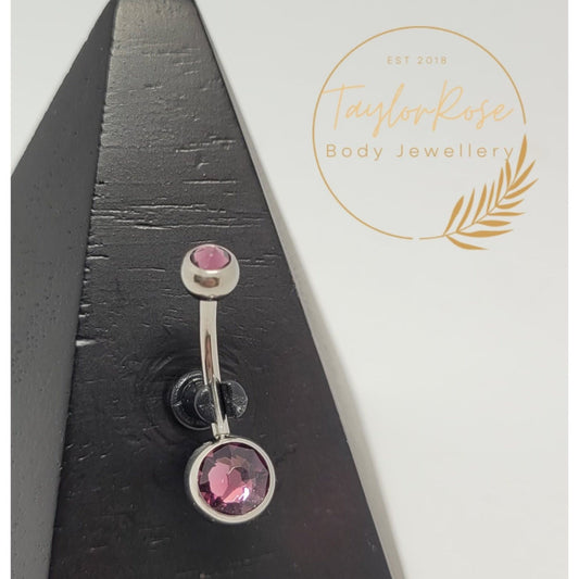 Navel Curve Purple Bezel Set Cubic Zirconia 12mm